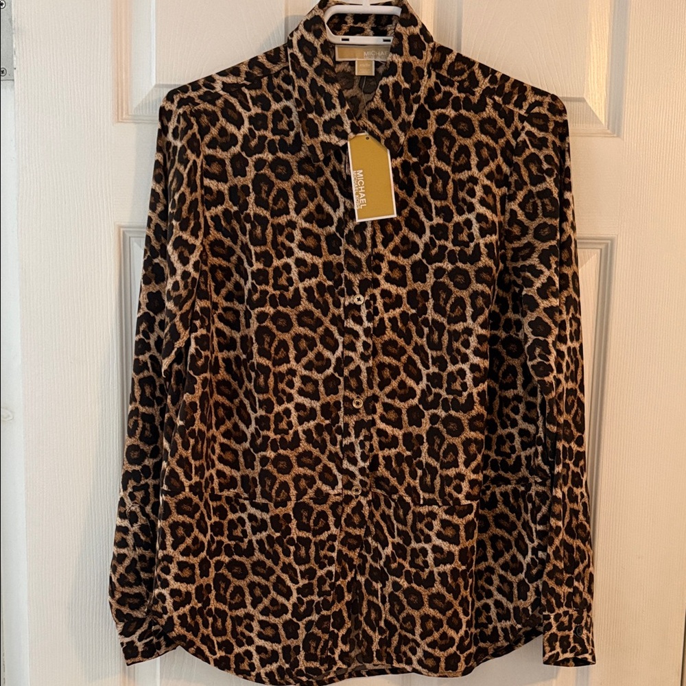 Michael Kors Leopard Print Button Down Shirt